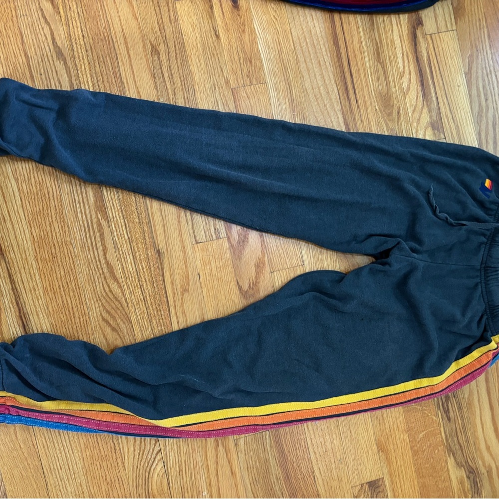 Aviator Nation Grey Joggers with Rainbow Stripes